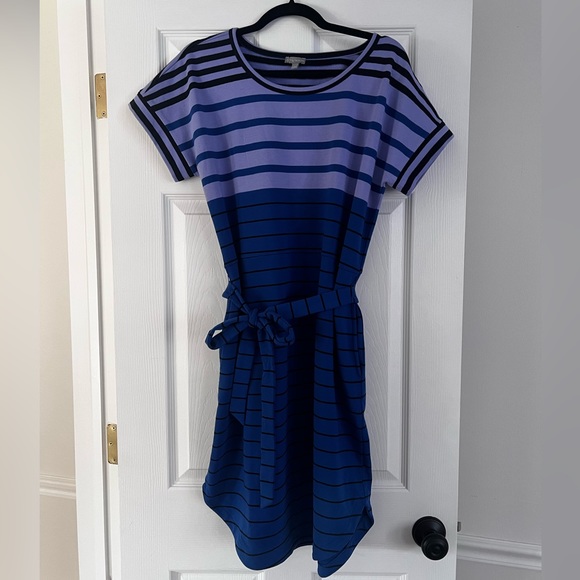 Talbots striped blue and purple dress with rounded hem - Picture 1 of 4